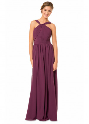 Purple Chiffon Twist Elegant Long Bridesmaid Dress